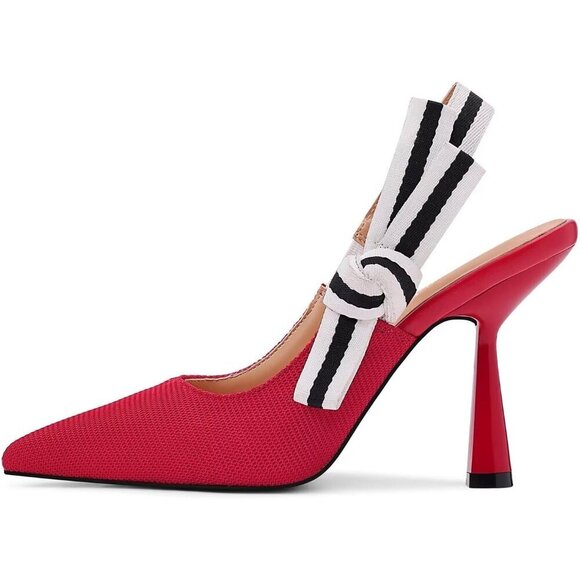 🆕Women Red Heels Pointed Toe High Heels Bowknot Knitted Dress Pumps Shoes - Picture 2 of 7